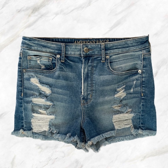 AEO | Distressed High-Rise Denim Shorts